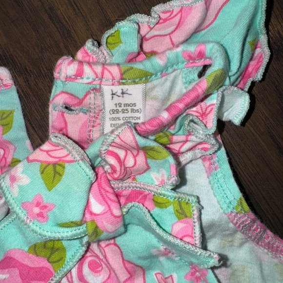 First Impressions Pink and Green Floral Romper - Picture 3 of 4